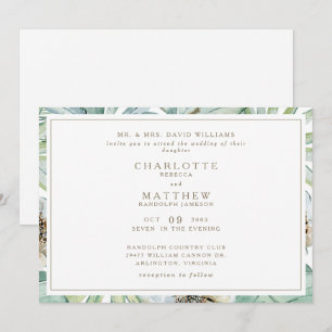 Tropical Horizontal Gold White Wedding Einladung