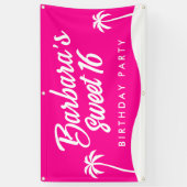 Tropical Hot Pink White Palm Tree Script Sweet 16 Banner (Vertikal)