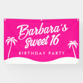Tropical Hot Pink White Palm Tree Script Sweet 16 Banner (Horizontal)