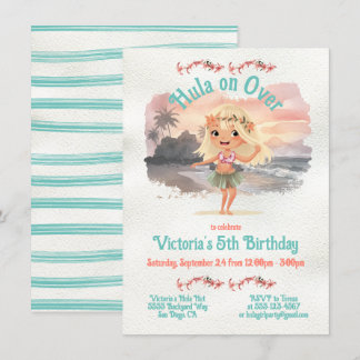 Tropical Hula Blonde Girl Birthday Party Einladung