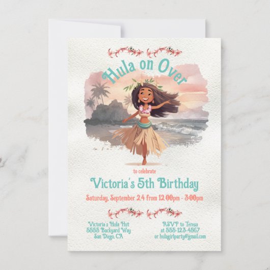 Tropical Hula Girl Birthday Party Einladung (Vorderseite)