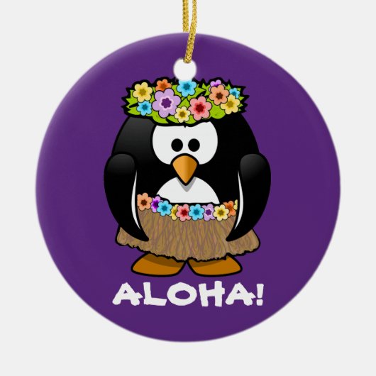 Tropical Hula Hawaiian Penguin Keramikornament (Vorne)