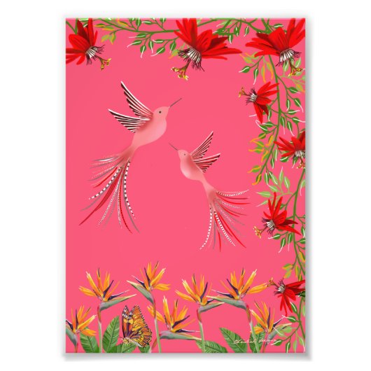 Tropical hummingbirds flowers plant wall poster (Vorne)