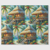 Tropical Hut Christmas Palm Tree Beach Decoupage Geschenkpapier (Flach)