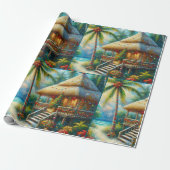 Tropical Hut Christmas Palm Tree Beach Decoupage Geschenkpapier (Ungerollt)