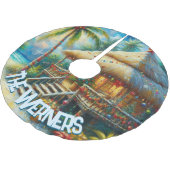 Tropical Hut Christmas Palm Tree Personalized Polyester Weihnachtsbaumdecke (Schrägansicht)