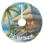 Tropical Hut Christmas Palm Tree Personalized Polyester Weihnachtsbaumdecke (Vorderseite)