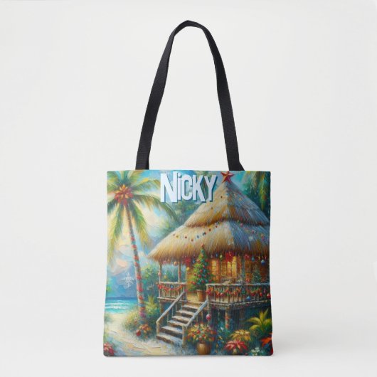 Tropical Hut Christmas Palm Tree Personalized Tasche (Vorderseite)