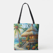 Tropical Hut Christmas Palm Tree Personalized Tasche (Rückseite)