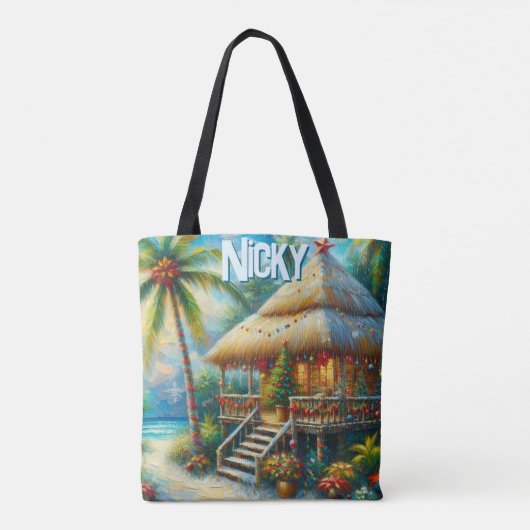 Tropical Hut Christmas Palm Tree Personalized Tasche (Rückseite)