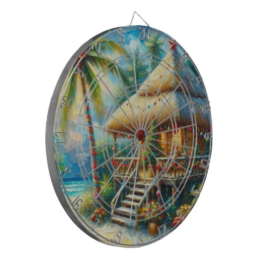 Tropical Hut Weihnachts Palm Tree Beach Lights Dartscheibe (Vorderseite Links)