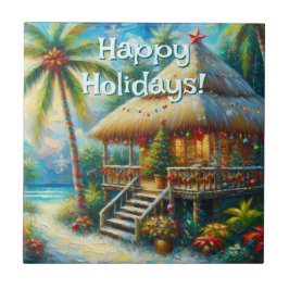 Tropical Hut Weihnachts Palm Tree Beach Lights Fliese