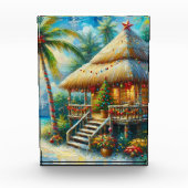 Tropical Hut Weihnachts Palm Tree Beach Lights Fotoblock (Vorderseite)