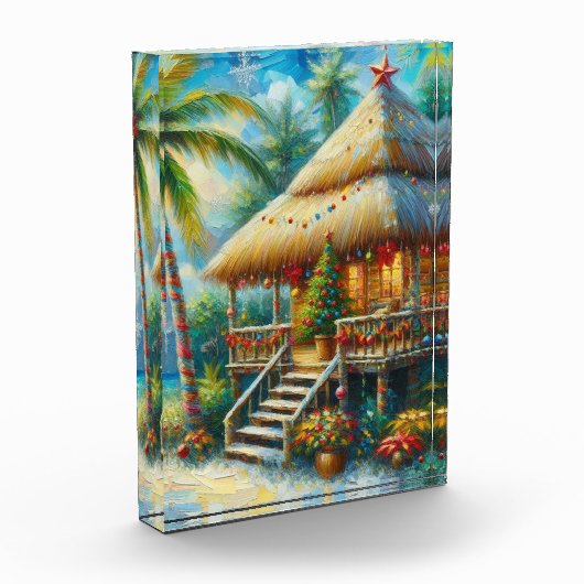 Tropical Hut Weihnachts Palm Tree Beach Lights Fotoblock (Links)