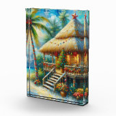 Tropical Hut Weihnachts Palm Tree Beach Lights Fotoblock (Rechts)