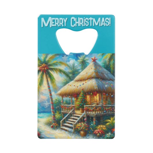Tropical Hut Weihnachts Palm Tree Beach Lights Geldbeutel Flaschenöffner (Vorderseite)