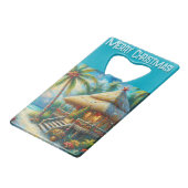 Tropical Hut Weihnachts Palm Tree Beach Lights Geldbeutel Flaschenöffner (Vorderseite Schrägansicht)