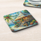 Tropical Hut Weihnachts Palm Tree Beach Lights Getränkeuntersetzer (Linke Seite)
