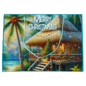 Tropical Hut Weihnachts Palm Tree Beach Lights Große Geschenktüte (Vorderseite)