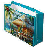 Tropical Hut Weihnachts Palm Tree Beach Lights Große Geschenktüte (Vorderseite Schrägansicht)