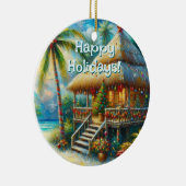 Tropical Hut Weihnachts Palm Tree Beach Lights Keramik Ornament (Rechts)