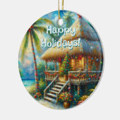 Tropical Hut Weihnachts Palm Tree Beach Lights Keramik Ornament (Links)
