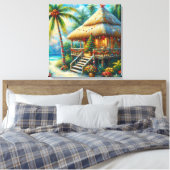 Tropical Hut Weihnachts Palm Tree Beach Lights Leinwanddruck (Insitu (Schlafzimmer))