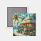 Tropical Hut Weihnachts Palm Tree Beach Lights Magnet (Vorderseite/Rückseite)