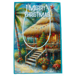 Tropical Hut Weihnachts Palm Tree Beach Lights Mittlere Geschenktüte