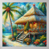 Tropical Hut Weihnachts Palm Tree Beach Lights Poster (Vorne)