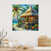 Tropical Hut Weihnachts Palm Tree Beach Lights Poster (Küche)