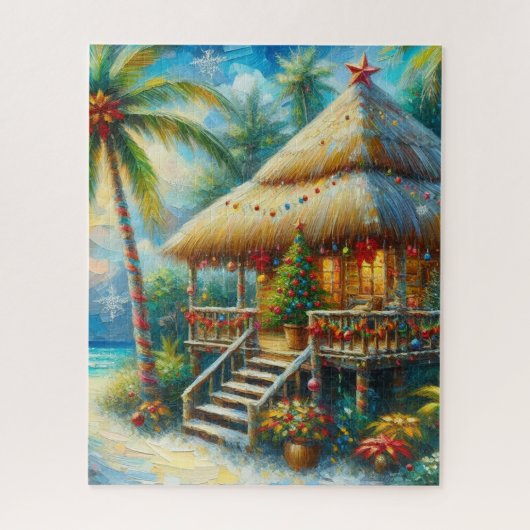 Tropical Hut Weihnachts Palm Tree Beach Lights Puzzle (Vertikal)