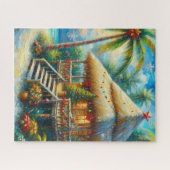 Tropical Hut Weihnachts Palm Tree Beach Lights Puzzle (Horizontal)