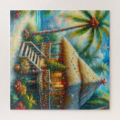 Tropical Hut Weihnachts Palm Tree Beach Lights Puzzle (Horizontal)