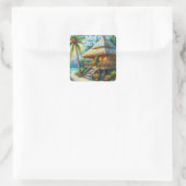 Tropical Hut Weihnachts Palm Tree Beach Lights Quadratischer Aufkleber (Tasche)