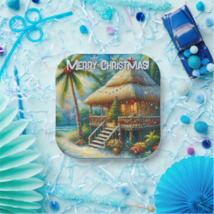 Tropical Hut Weihnachtspalme Baumküste Pappteller