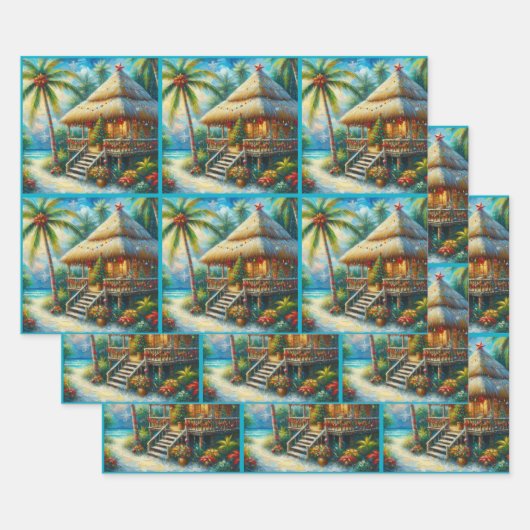 Tropical Hut Weihnachtspalme Decoupage Geschenkpapier Set (Set)