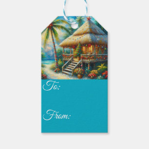 Tropical Hut Weihnachtspalme Tree Beach Küste Geschenkanhänger
