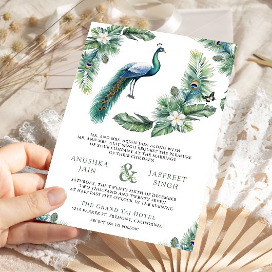 Tropical Indian Peacock Floral All in One Wedding Einladung
