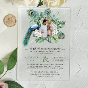 Tropical Indian Peacock Floral Wedding Acryleinladungen