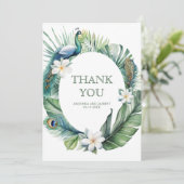 Tropical Indian Peacock Floral Wedding Dankeskarte (Stehend Vorderseite)