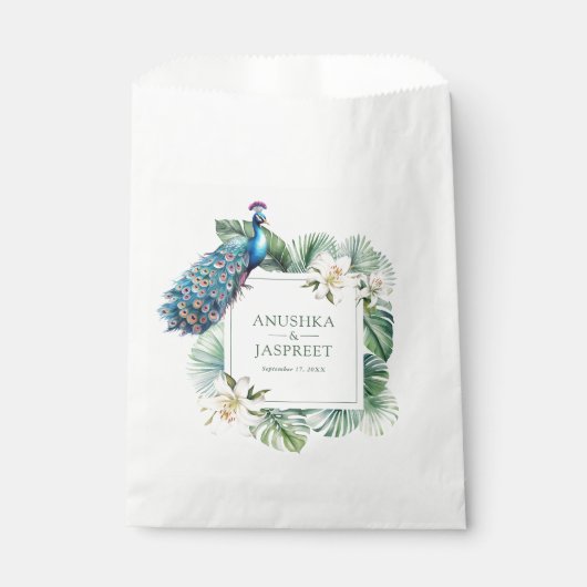 Tropical Indian Peacock Floral Wedding Geschenktütchen (Vorderseite)