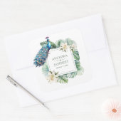 Tropical Indian Peacock Floral Wedding Quadratischer Aufkleber (Umschlag)