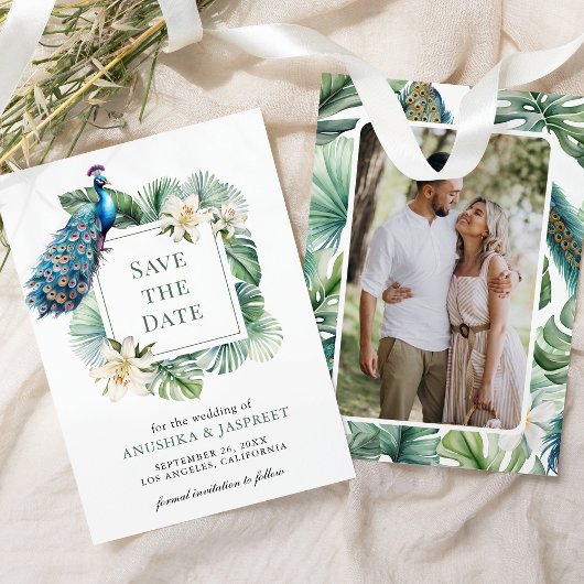 Tropical Indian Peacock Floral Wedding Save The Date