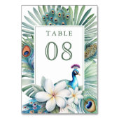 Tropical Indian Peacock Floral Wedding Tischnummer (Rückseite)
