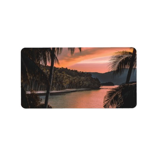 Tropical Island Abend Palm Tree Sunset Adressaufkleber (Vorne)