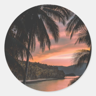 Tropical Island Abend Palm Tree Sunset Runder Aufkleber