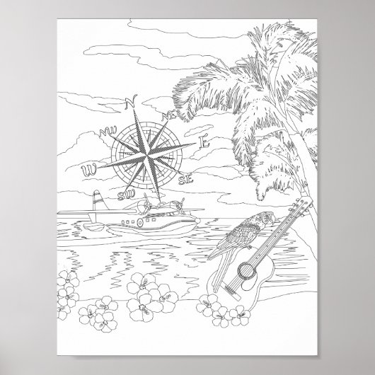 Tropical Island Aduloring Coloring Poster (Vorne)