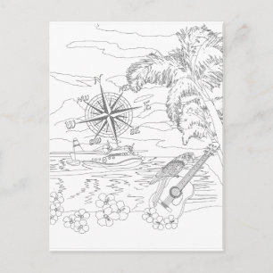 Tropical Island Aduloring Coloring Postkarte