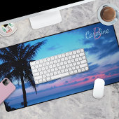 Tropical Island Beach Aqua Blue Ocean Pink Sunset Schreibtischunterlage